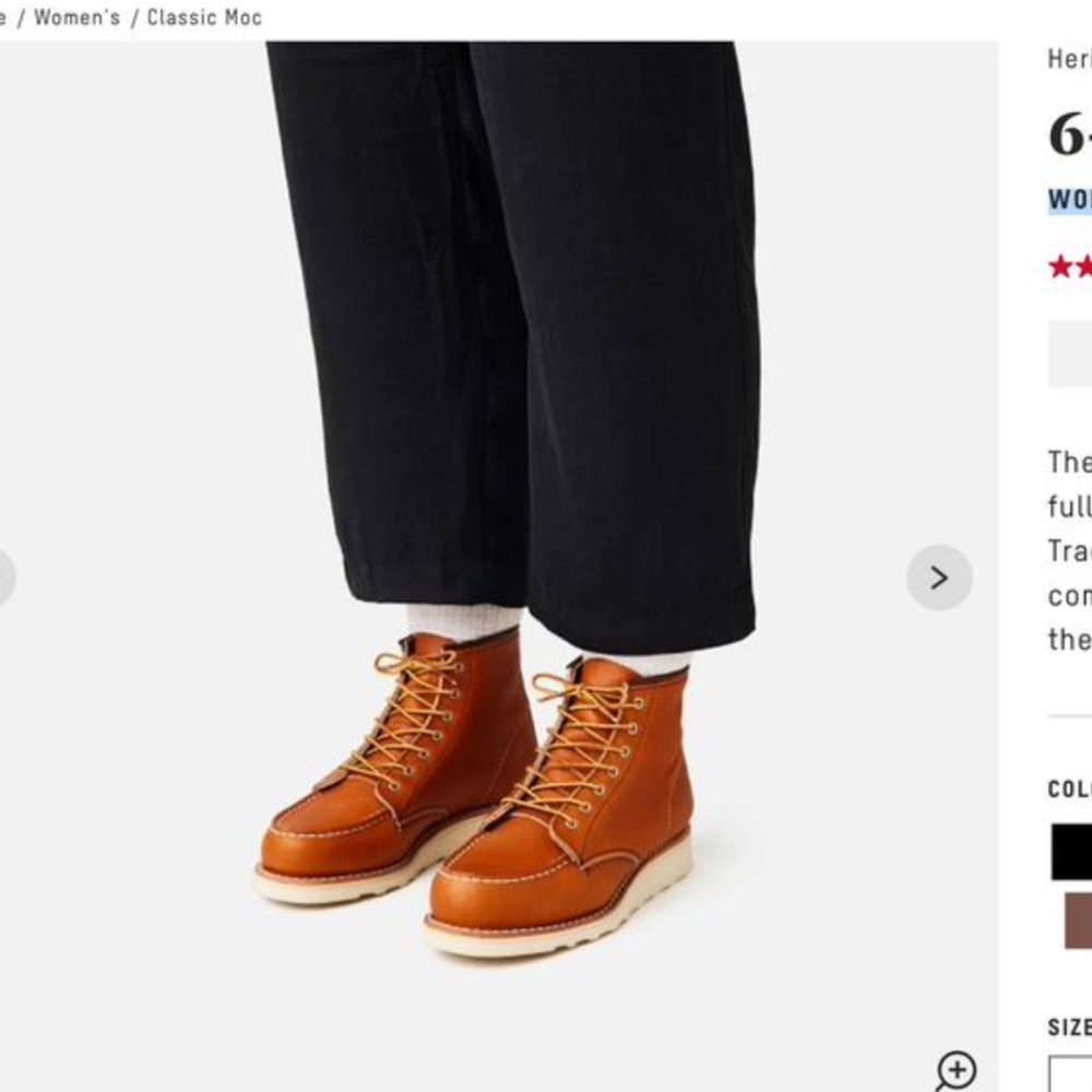 Red Wing Heritage Women's sz 6, 6-inch Moc toe in Oro Legacy